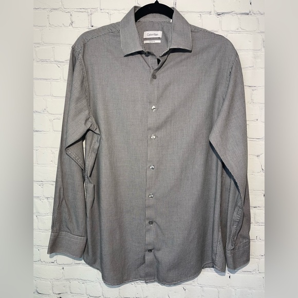 Calvin Klein regular fit size 15 1/2 (32/33) houndstooth black & white - Picture 1 of 7